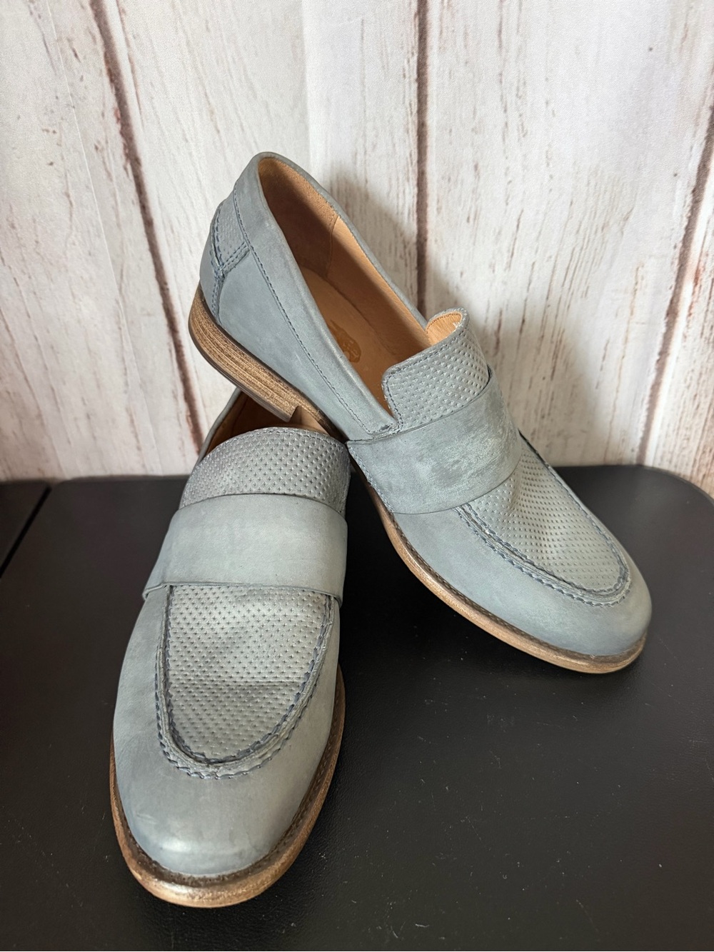 Mjus RBL Powder Blue/Grey Perforated Leather Slip-On Loafers